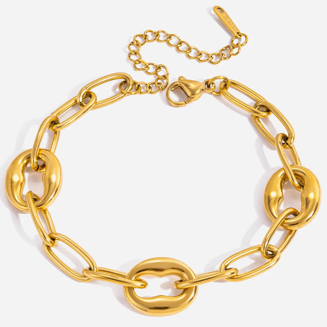 Bracelet À Grosse Chaîne Plaqué Or 18 Carats Acier Inoxydable Minimaliste Imperméable Bijoux Hypoallergéniques Femmes