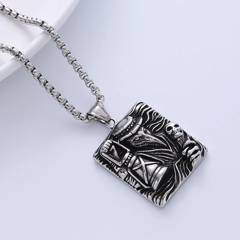 Plague Doctor Pendant Necklace Stainless Steel Gothic Punk Skull Hourglass Vintage Dark Jewelry For Men With Box Chain
