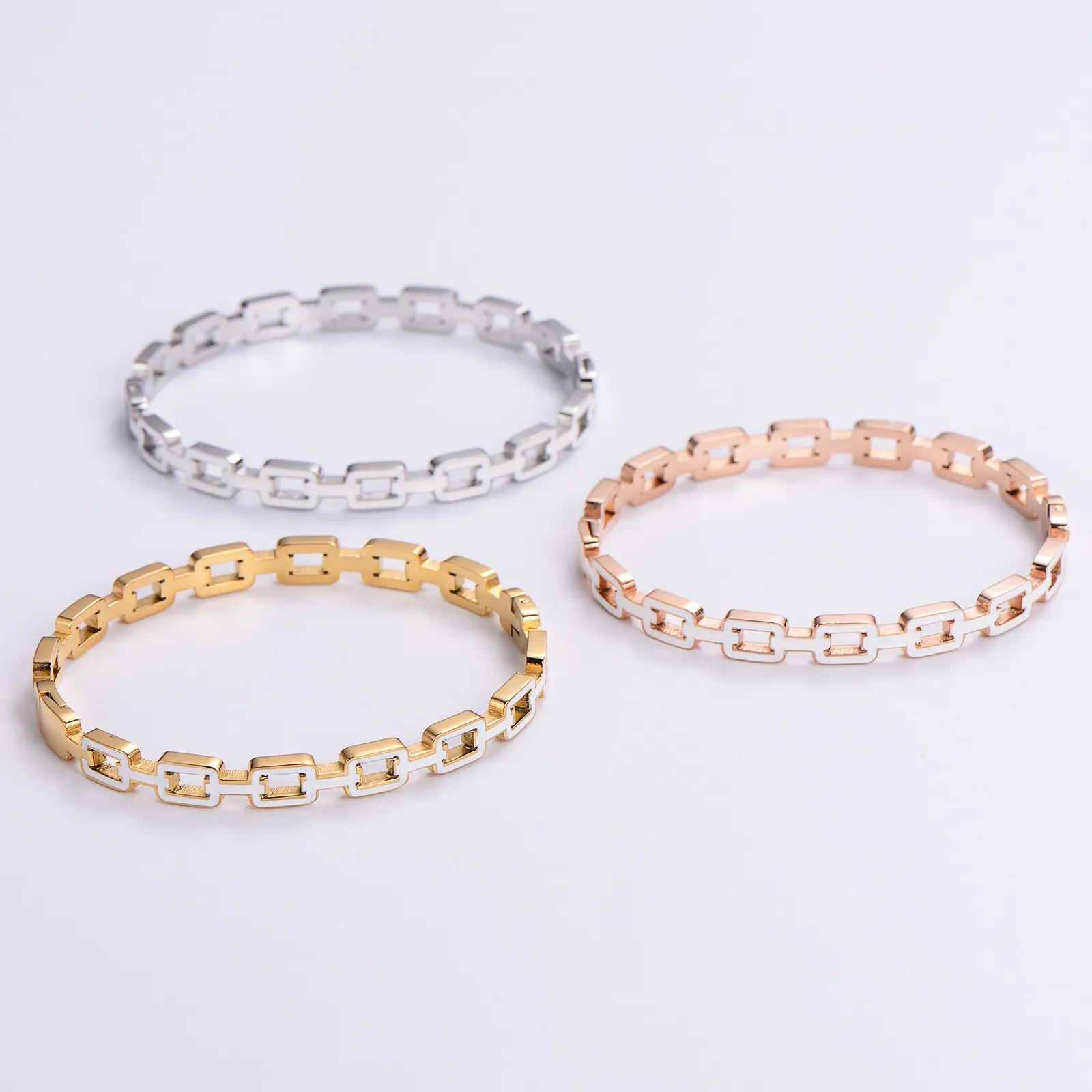 Minimalistisches 304 Edelstahl Armreif Hohl Quadrat Gliederkette Armband Für Damen Geometrischer Ins Stil Pendler Mode Schmuck