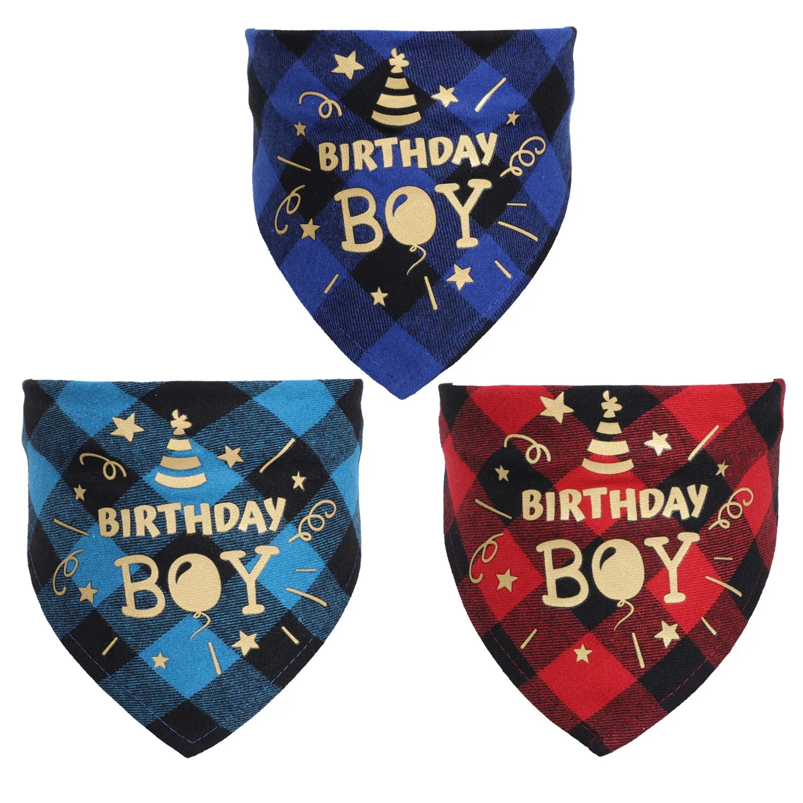 Pet Dog Cat Birthday Bandana Plaid Cotton Scarf Golden Birthday Boy Girl Print Party Accessory Washable Bib