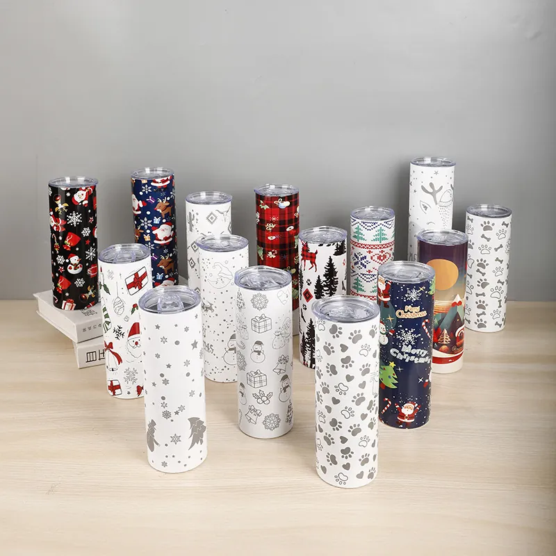 20oz Stainless Steel Insulated Tumbler With Lid Christmas Santa Snowman Pattern Portable Travel Car Mug Thermal Coffee Cup