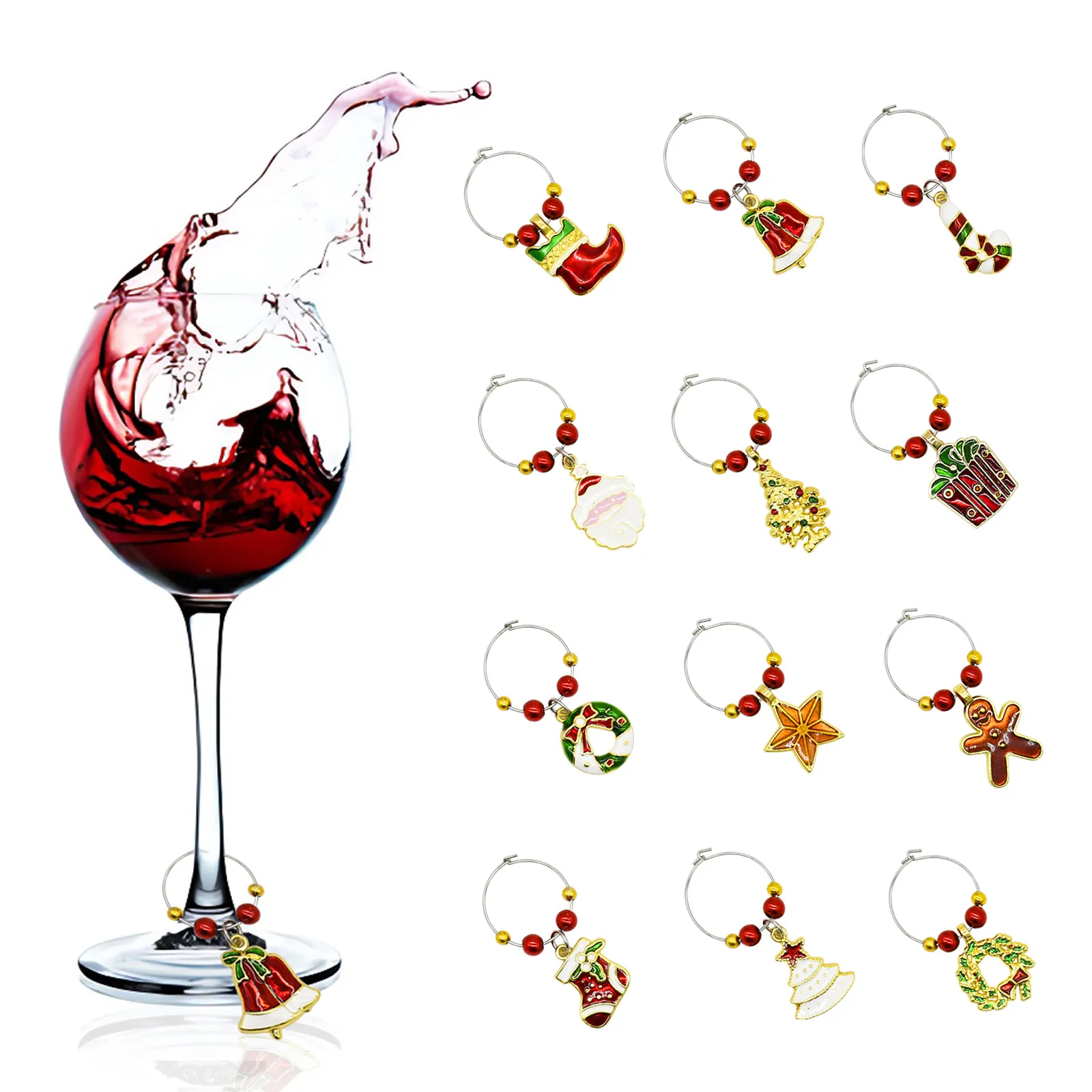 Christmas Wine Glass Charms Zinc Alloy Enamel Drink Markers Identification Tags Festive Holiday Party Dinner Table Decoration