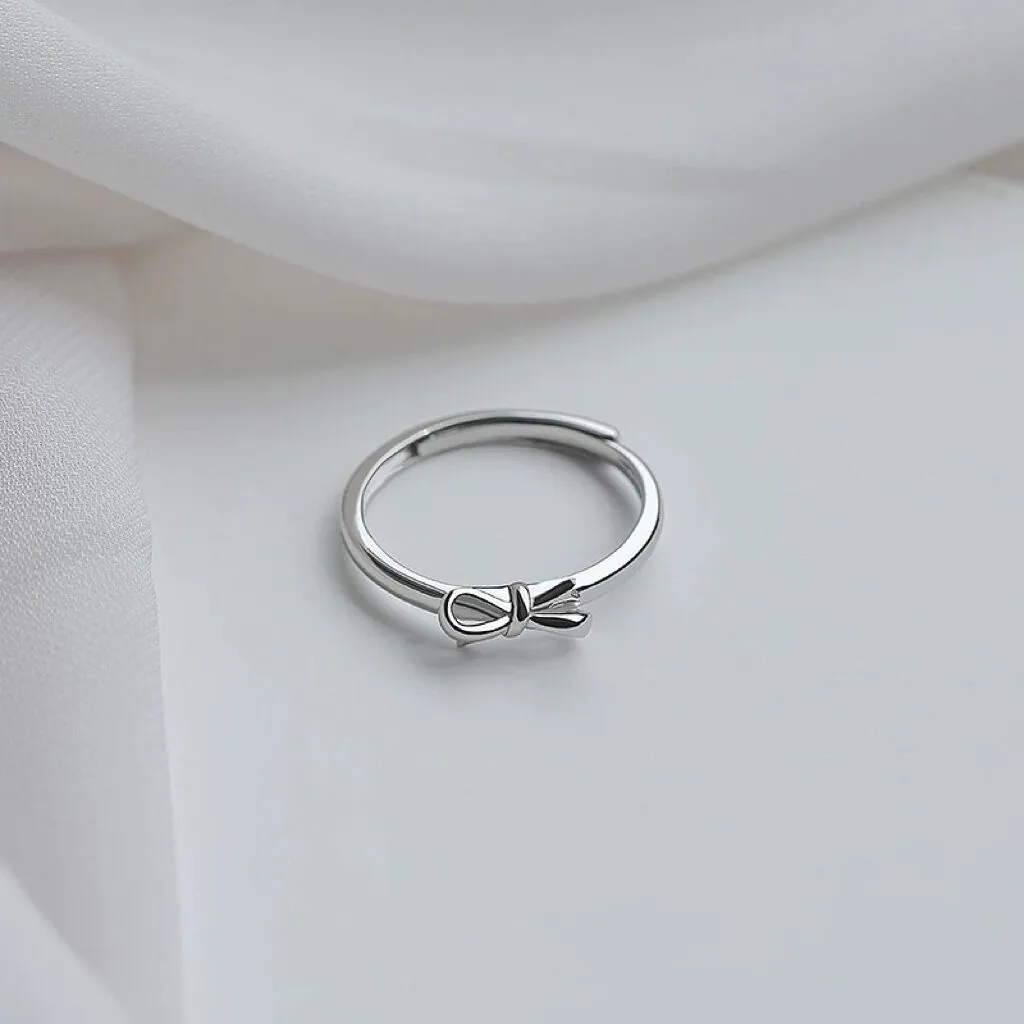 Anello Aperto con Fiocco in Argento Sterling 925 per Donna Minimalista Regolabile Sottile Anello al Dito Moda Dolce Gioielli Regalo