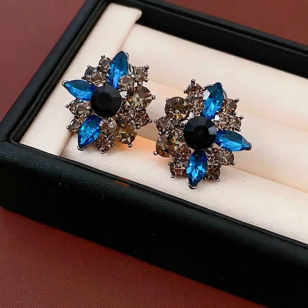 Orecchini A Fiore Vintage Con Perno In Argento Retro Cristallo Strass Gioielli Stile Corte Per Le Donne