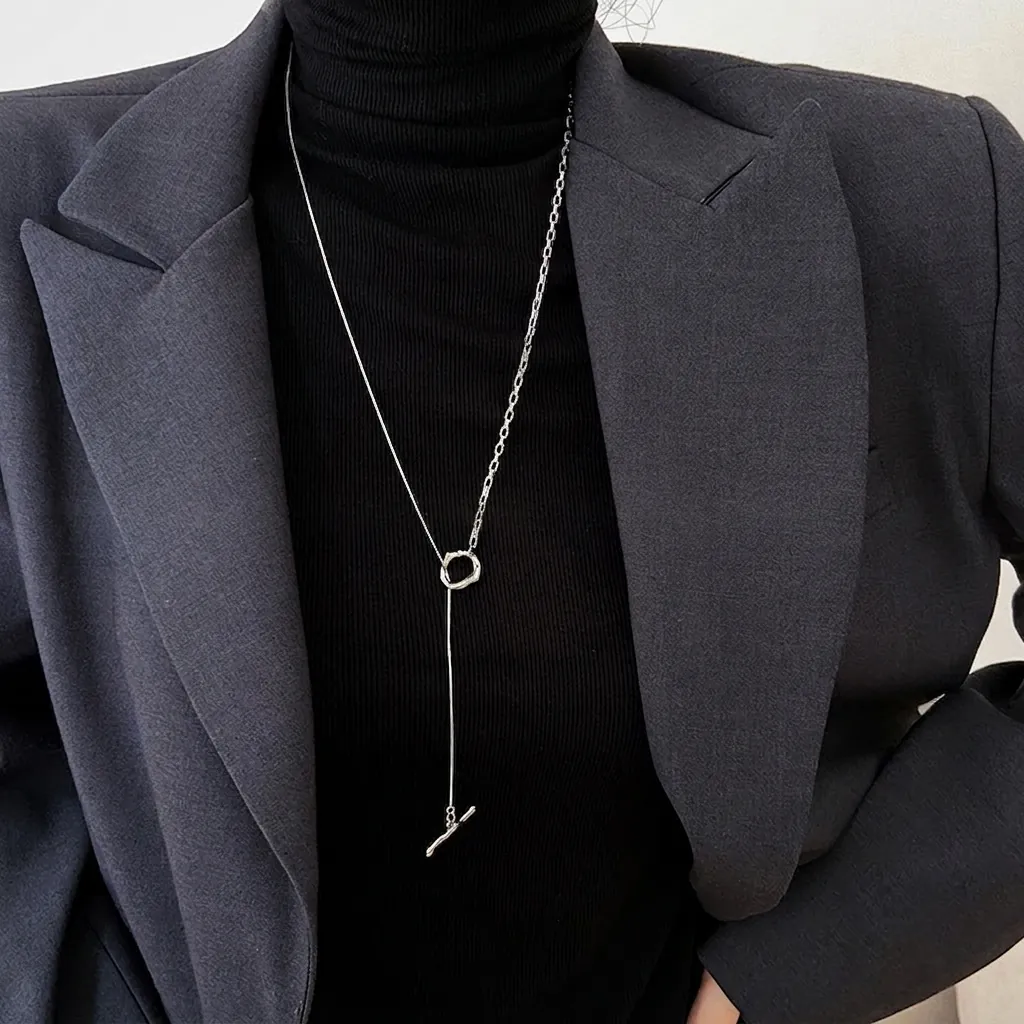 Minimalist Alloy Long Pendant Necklace For Women Y-Shaped Geometric Triangle snake bone chain sweater jewelry