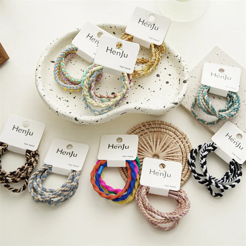 Elastic Braided Hair Ties Candy Color High Elasticity Ponytail Holders Durable Nylon Hair Rings For Women Girls Accessories