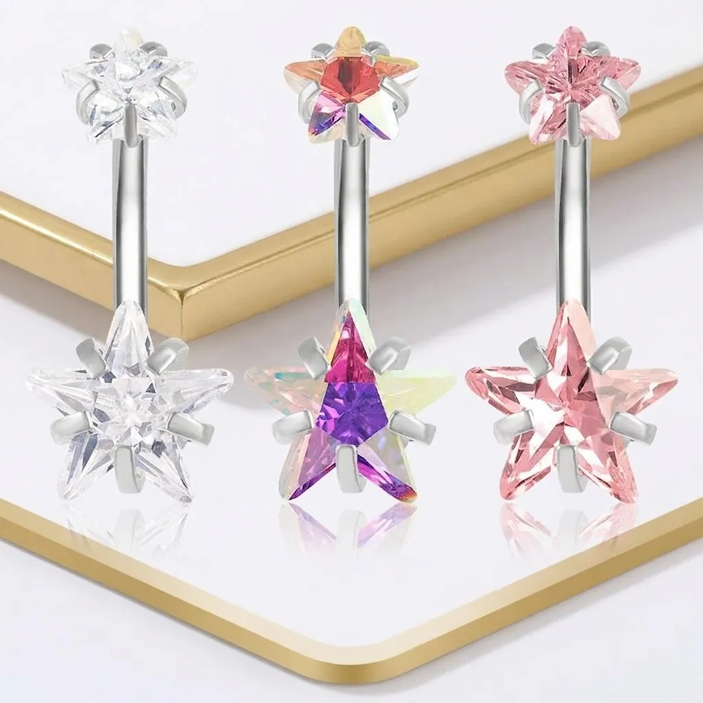 Star Shape Cubic Zirconia Belly Button Ring 316L Stainless Steel Navel Piercing Jewelry Body Piercings Women Aurora