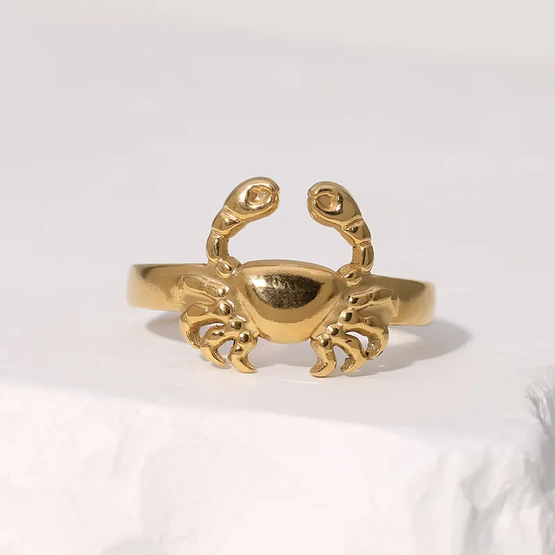Bague Crabe Acier Inoxydable Design Ouvert Réglable Bijoux Animal Marin Vacances Plage Punk Hip Hop Unisexe Nouveauté