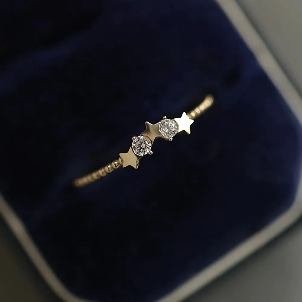925 Sterling Silver Star Ring For Women Rhinestone Inlaid Thin Finger Ring Fashion Gold Silver Plated Dainty Jewelry Gift