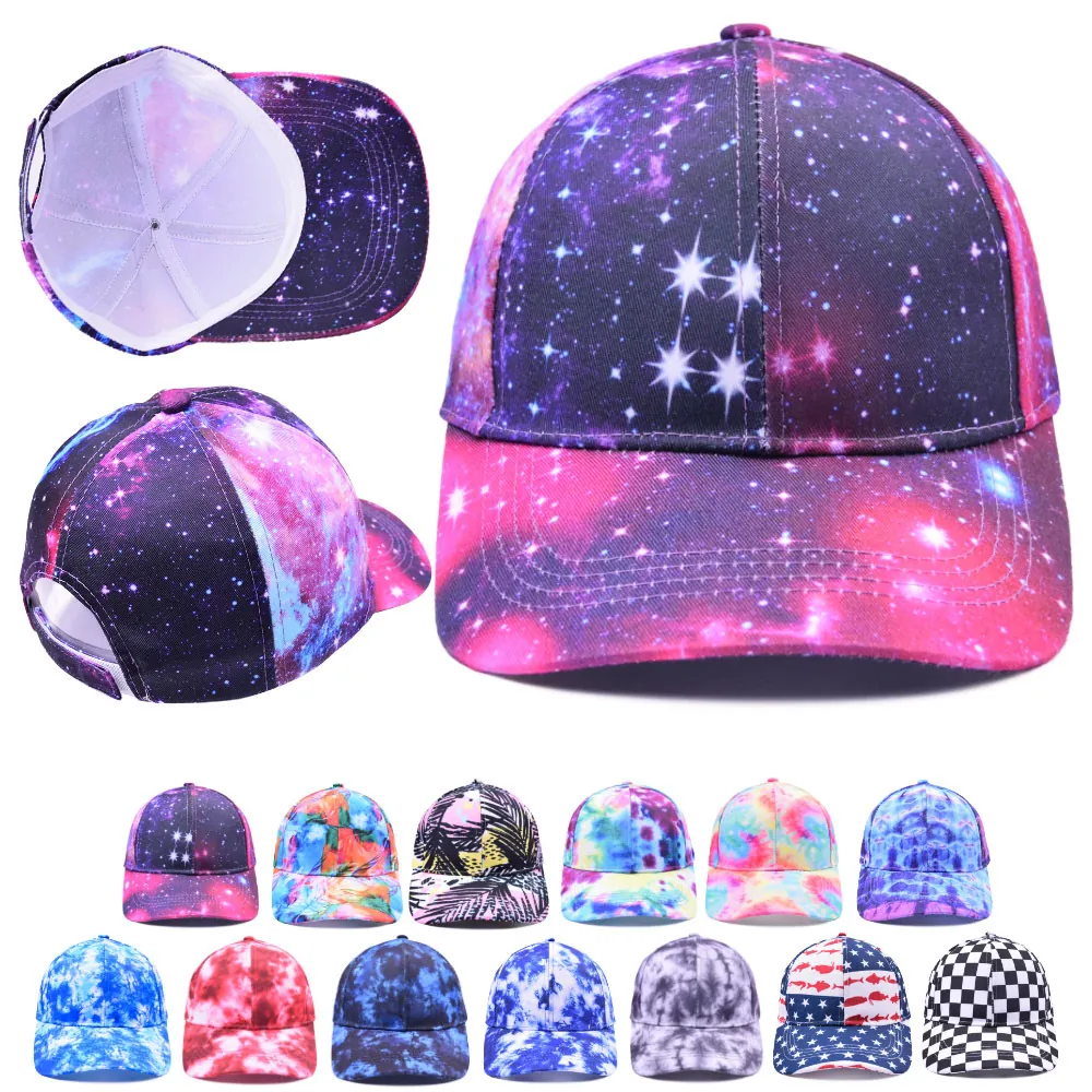 Adjustable Cotton Baseball Cap With Tie-Dye Galaxy Patterns For Outdoor Sun Protection Unisex Casual Sport Hat