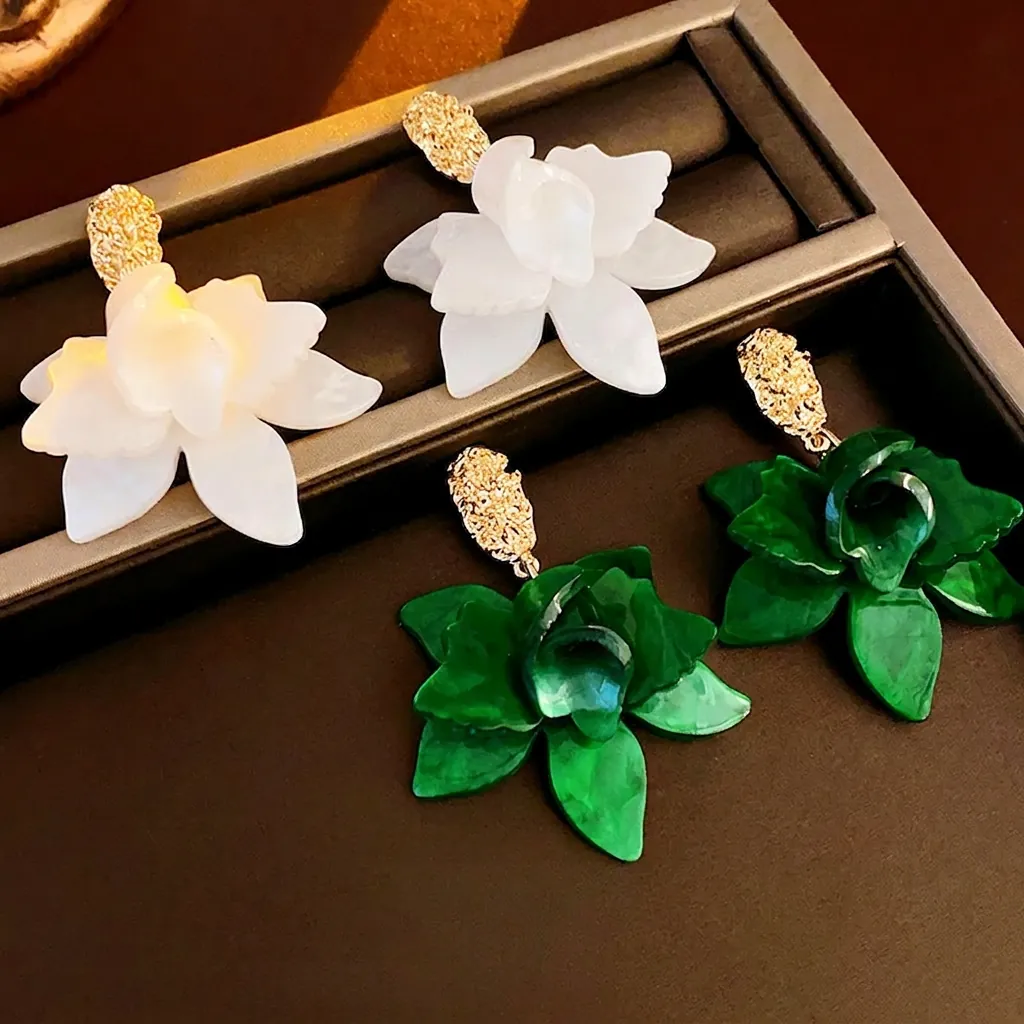 Elegant Oversized Flower Stud Earrings With Resin Layered Petals Hammered Gold Alloy And Silver Earring Post