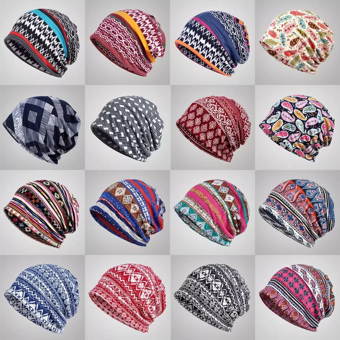 Bohemian Beanie Hat Neck Gaiter Dual Use Cotton Blend Warm Slouchy Cap Paisley Ethnic Pattern For Men Women