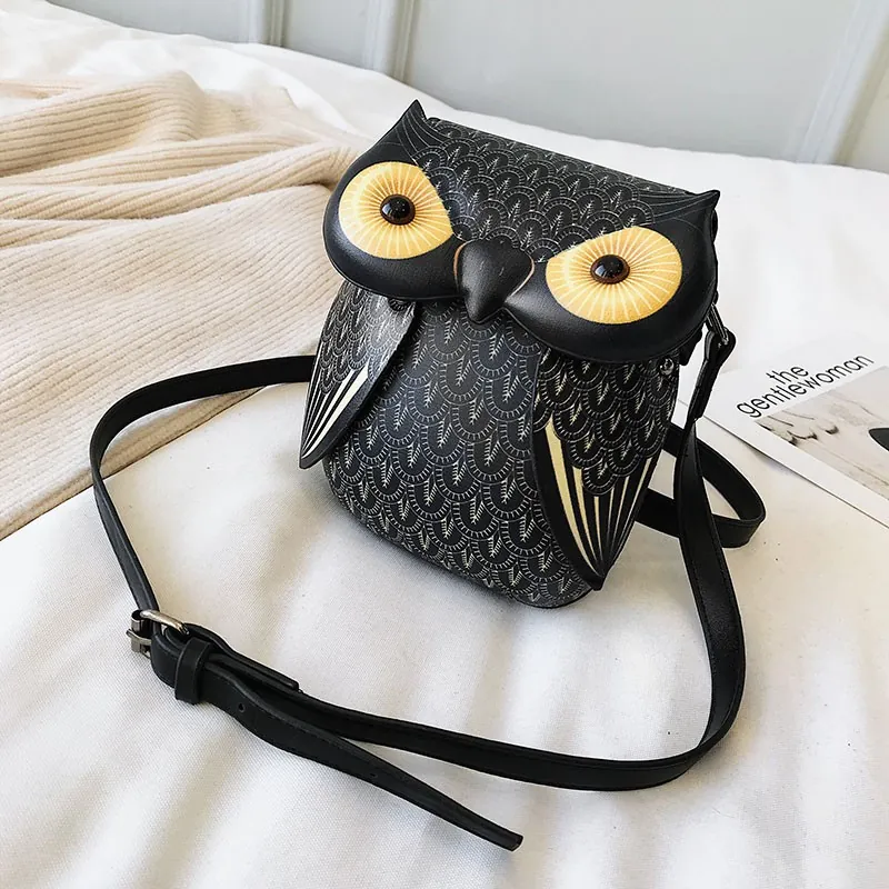 Owl Shape Crossbody Bag PU Leather 3D Cartoon Animal Design Cute Feather Texture Shoulder Pouch For Women Girls Novelty