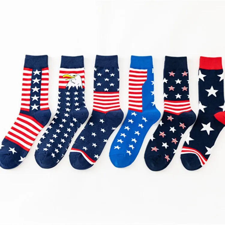 Unisex Crew Socks Cotton Blend US Flag Patriotic Stars And Stripes Eagle Pattern Casual Breathable Odor Resistant