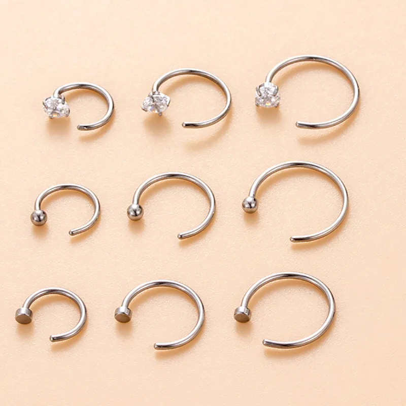 Stainless Steel Zirconia C Shaped Nose Hoop Ring Piercing Body Jewelry Fashion For Men Women