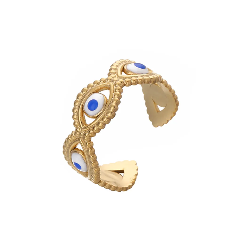 Stainless Steel Evil Eye Open Ring For Women Enamel Adjustable Gold Silver Minimalist Fashion Aesthetic Finger Ring Jewelry