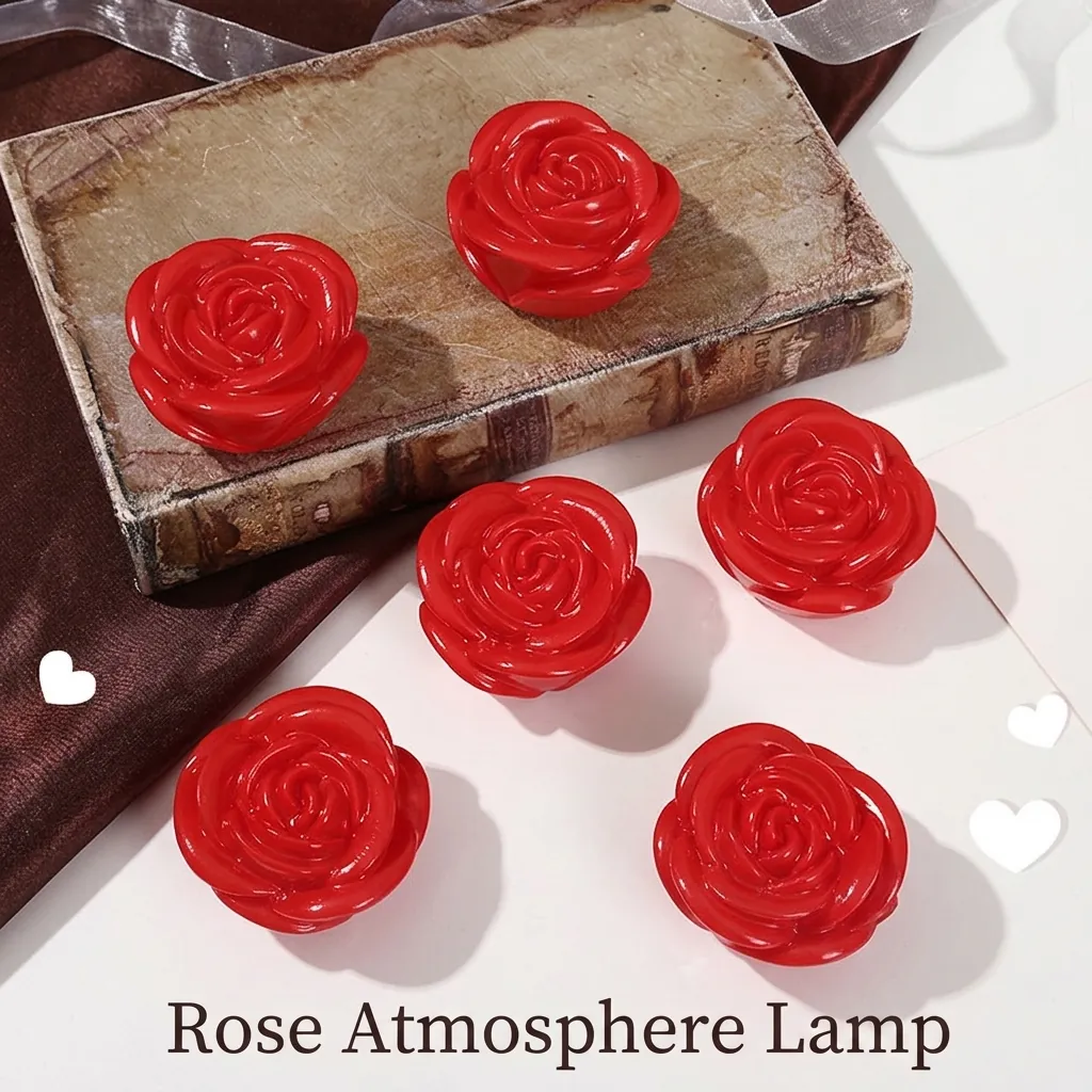 Rose Flower LED Night Light Luminous Lamp PVC Plastic Battery Operated Romantic Atmosphere Decor Valentine Day Bedside