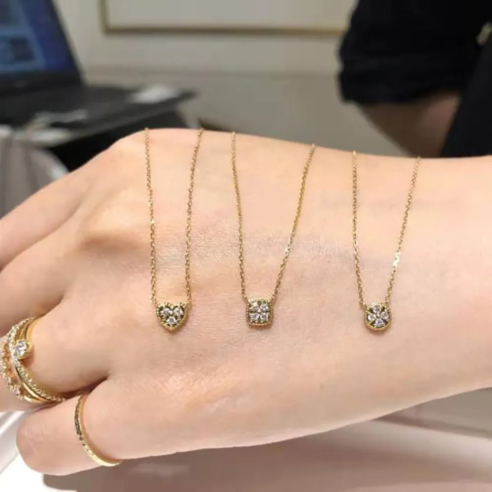 925 Sterling Silver Necklace 14K Gold Plated Heart Round Square Zircon Pendant Simple Elegant Clavicle Chain For Women