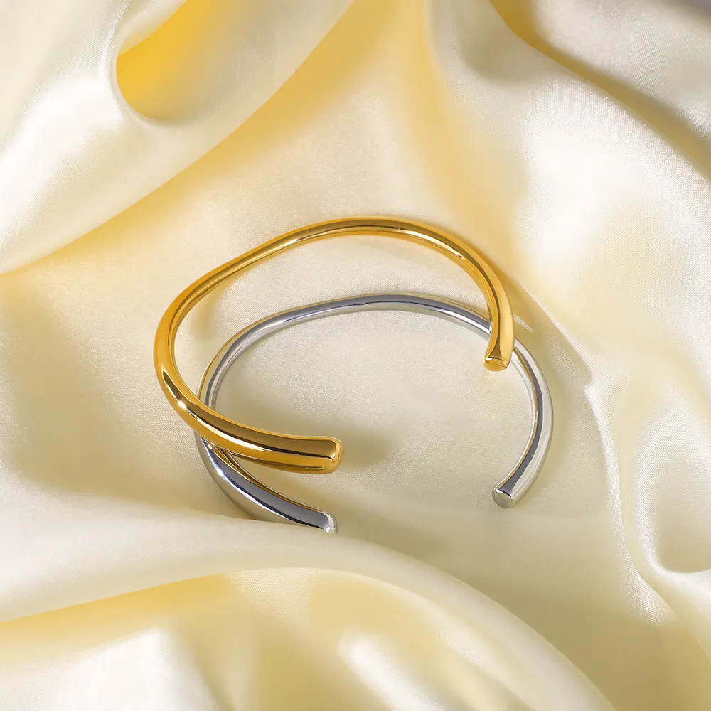 Minimalist Water Drop Cuff Bracelet Stainless Steel 18K Gold Plated Open Design Sleek Jewelry For Women Girls