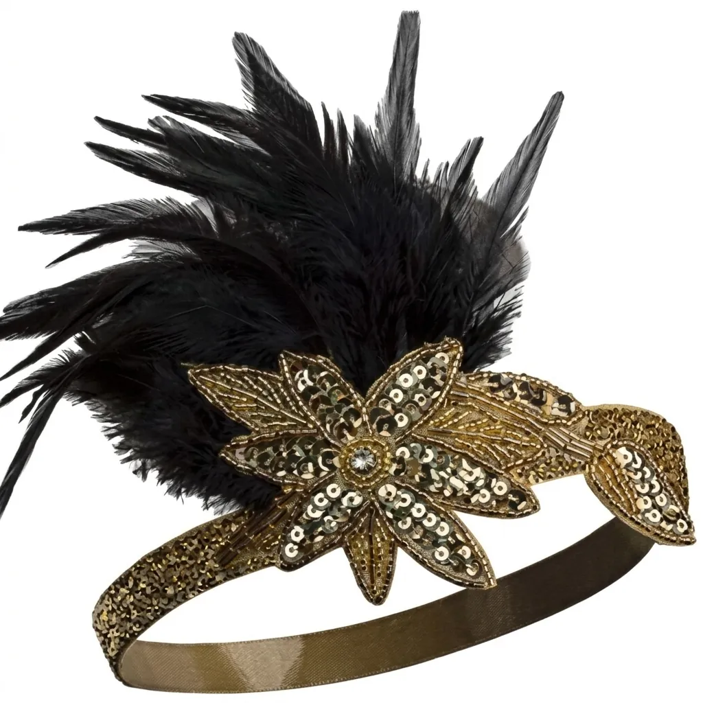 Vintage Gatsby Style Flapper Headband Feather Rhinestone Crystal Beads Elastic Hair Accessory For Wedding Party