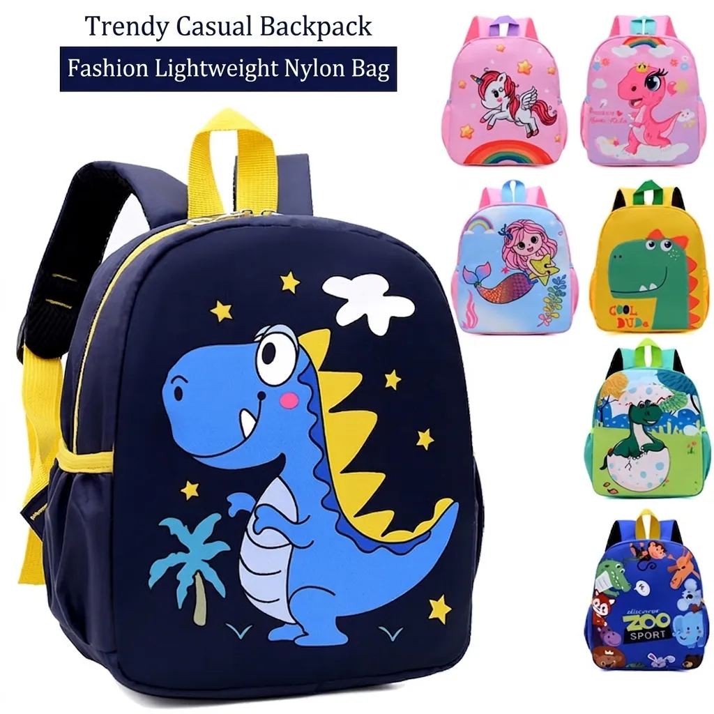 Mochila Para Niños Nylon Ligero Dibujos Animados Dinosaurio Unicornio Bolso Escolar Para Jardín De Infantes Bebés Lindo