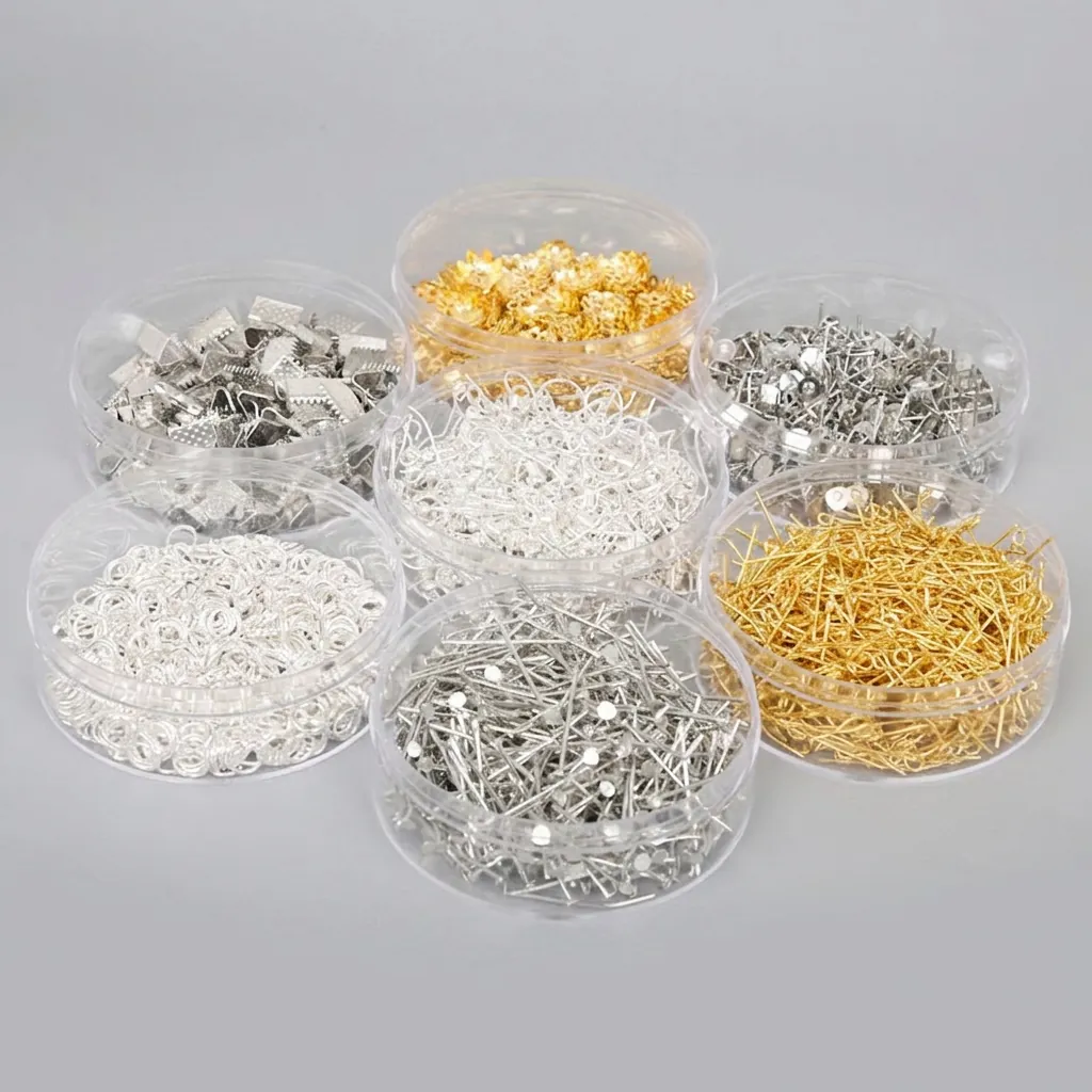 Jewelry Making Findings Ear Hooks Earring Posts Open Jump Rings Head Eye Pins Bead Caps Ribbon Crimps DIY Crafting Components