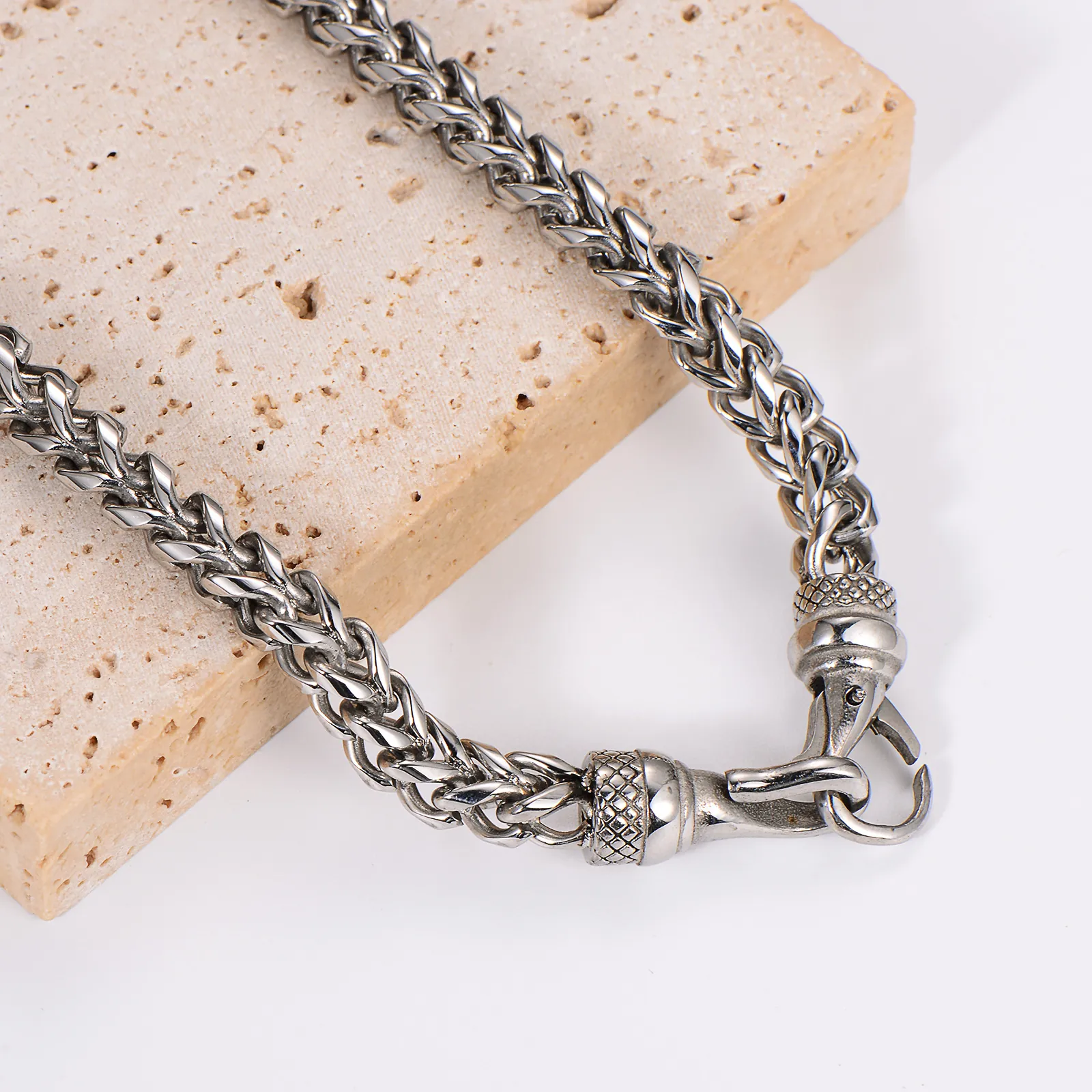 Men 304 Stainless Steel Braided Cuban Chain Necklace Retro Street Style Polished Jewelry