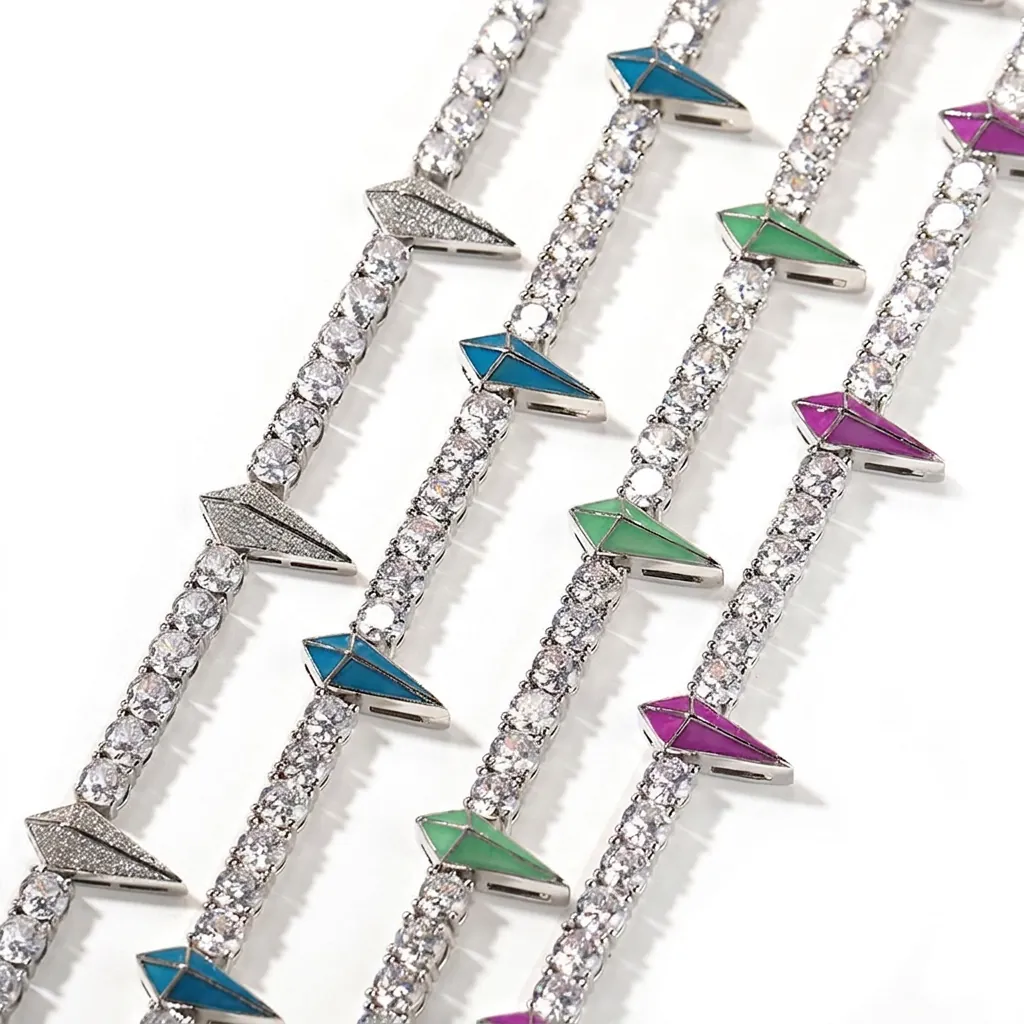 Spike Tennis Chain Necklace Iced Out AAA Zircon Brass Hip Hop Jewelry For Men Streetwear Accessory Sparkly Bling Punk