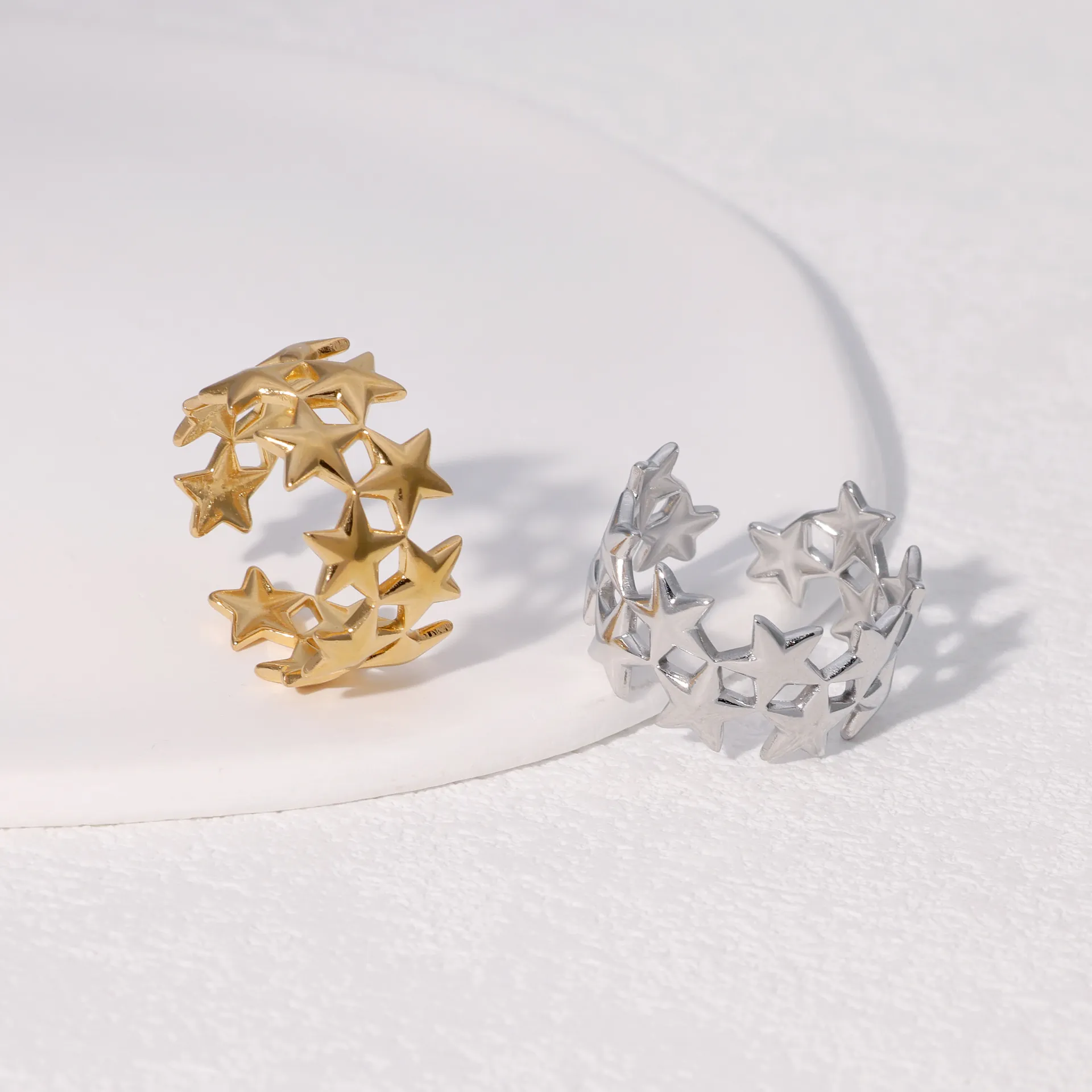 Holle Ster Ring Van Roestvrij Staal 18K Verguld Verstelbaar Open Vinger Minimalistische Retro Sieraden Voor Vrouwen