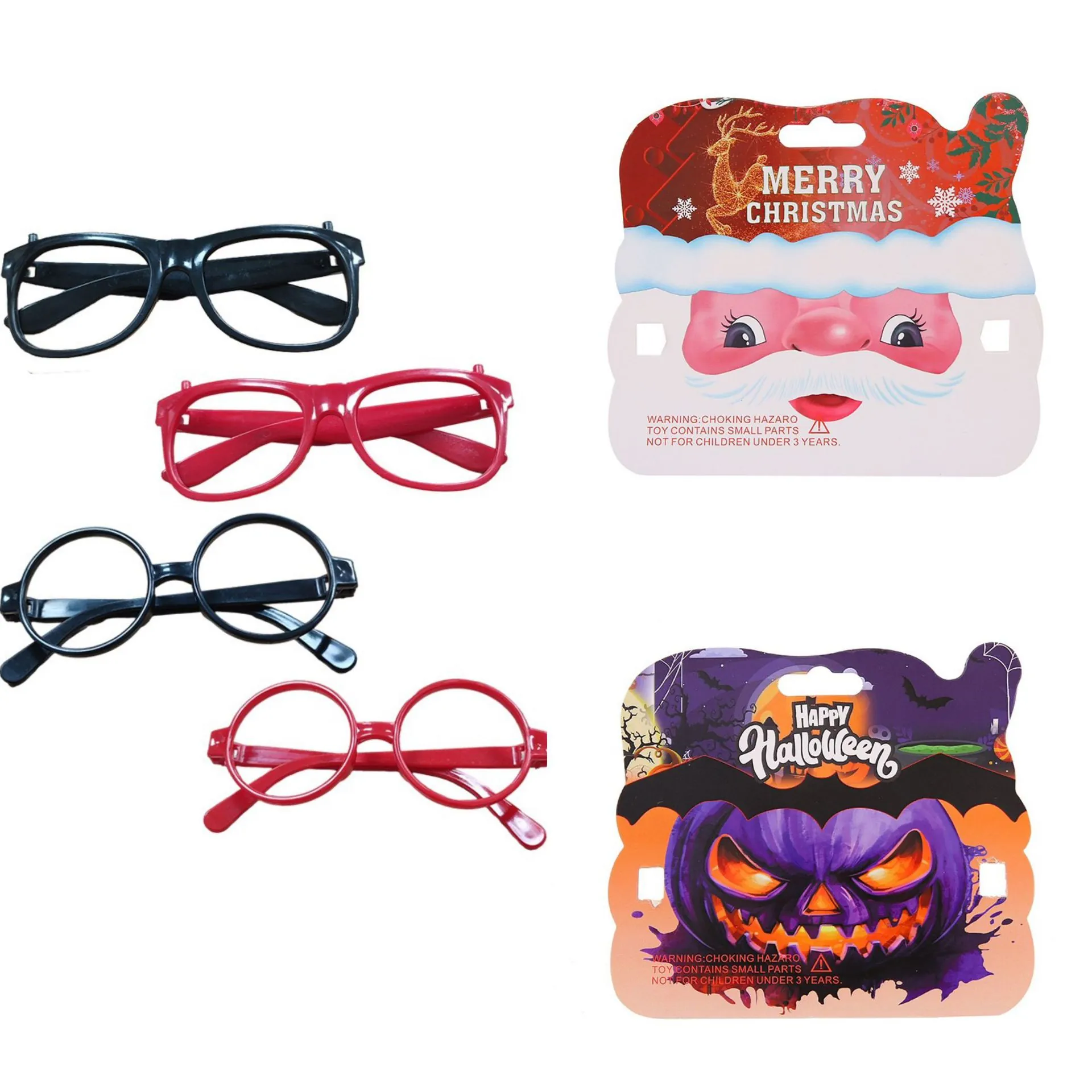 Eyewear Frame Plastic No Lenses Costume Prop Christmas Halloween Party Accessory Round Square Style For Kids Adults