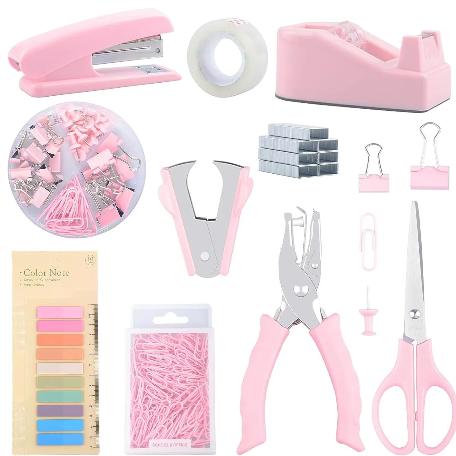 Forniture Da Ufficio Rosa Includono Cucitrice Forbici Dispenser Di Nastro Perforatrice E Graffette Per Studenti
