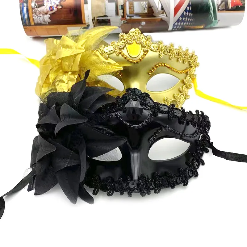 Venezianische Maskenball Maske Halbe Gesicht Augenmaske Mit Stoffblume Pailletten Strasssteinen Für Karneval Halloween