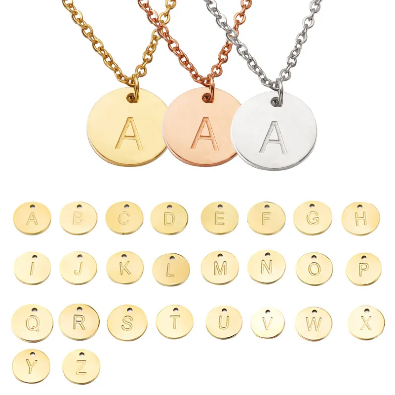 Collier Avec Pendentif Lettre Disque Rond En Acier Inoxydable Gravé Bijou Minimaliste Cadeau Pour Femmes Hommes