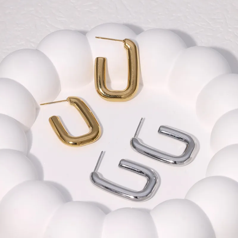 Geometric U-Shaped Stud Earrings Stainless Steel 18K Gold Plated Minimalist High Polish Jewelry For Women