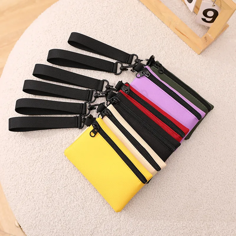 Mini Porte-monnaie Pochette À Fermeture Éclair En Polyester Avec Dragonne Amovible Pour Cartes Et Espèces Petit Portefeuille