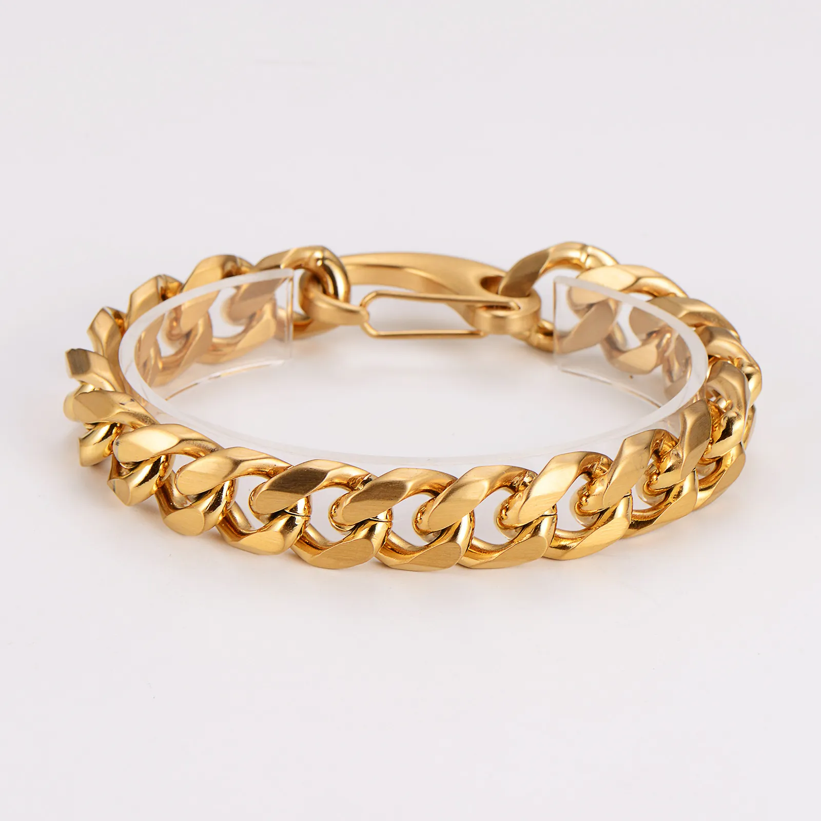 Cuban Link Bracelet Men 304 Stainless Steel 18K Gold Plated Polished Heavy Chain Minimalist Hip Hop Fashion Jewelry