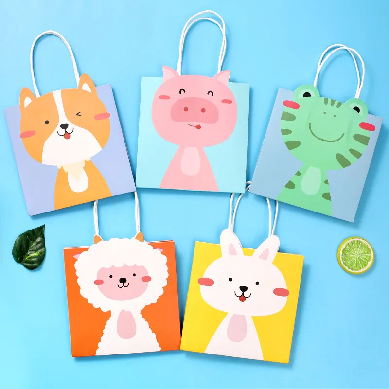 Sacs Cadeaux En Papier Animaux Dessins Animés Avec Poignées Imperméables Cartons Sacs De Faveur Pour Fête Anniversaire Cadeaux De Retour