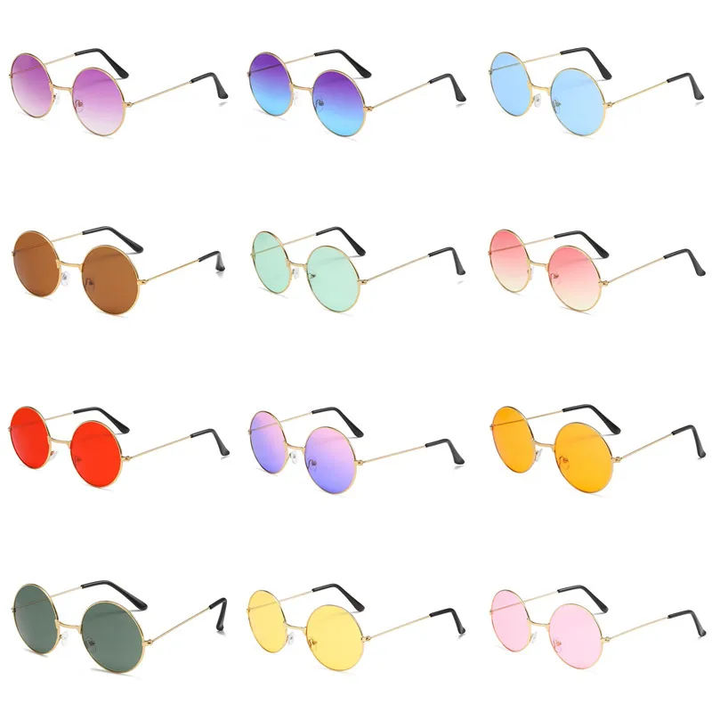 Retro Round Sunglasses Metal Frame UV Protection Hippie Steampunk Trendy Colorful Ocean Gradient Lens For Men Women