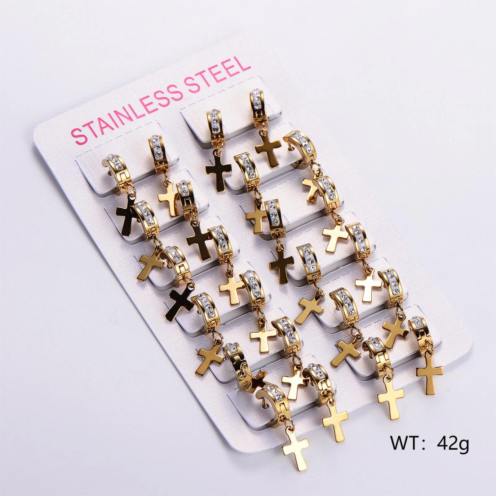 304 Stainless Steel Cross Hoop Earrings For Women Gold Plated Rhinestone Religious Geometric Huggie Dangle Earrings Fashion Jewelry