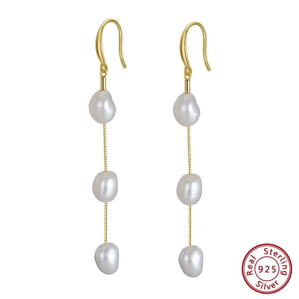 Handmade Freshwater Pearl Dangle Earrings With 925 Sterling Silver Earring Post Long Drop Elegant Minimalist Jewelry For Women