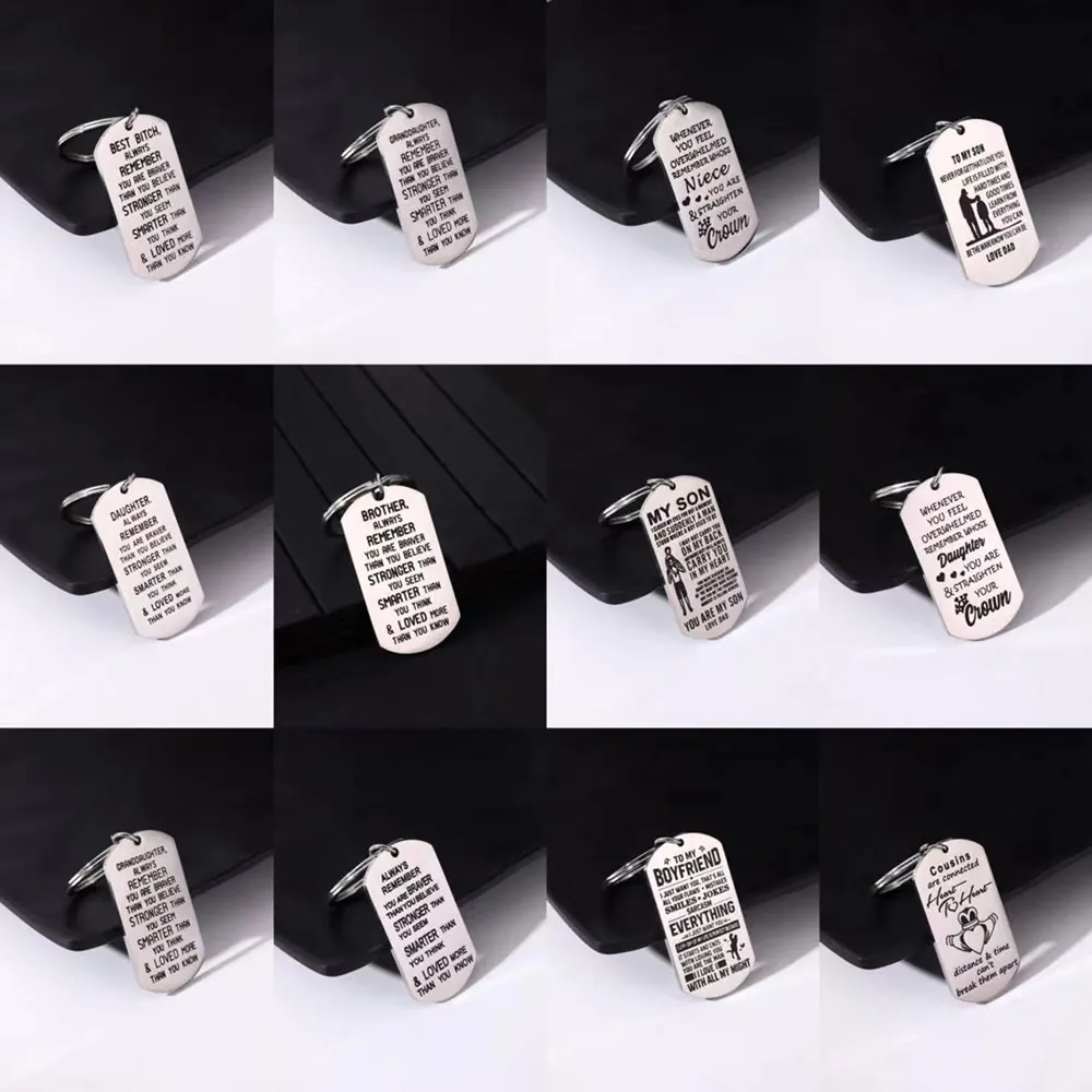 Engraved Stainless Steel Dog Tag Keychain Inspirational Quotes Family Friendship Love Gift Accessory For Men Women