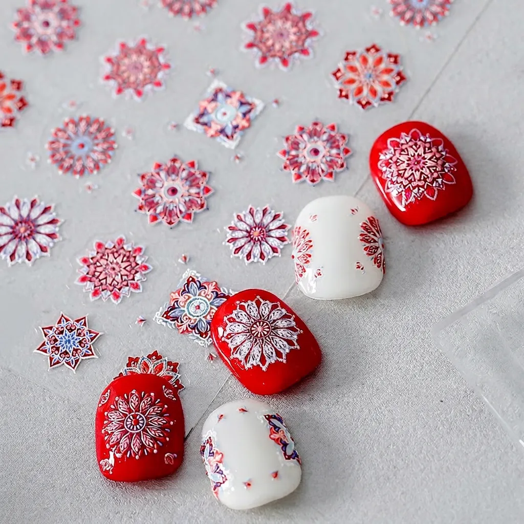 3D Relief Nail Stickers Bohemian Mandala Floral Embossed Self Adhesive Nail Art Decals Ultra Thin Manicure Decoration