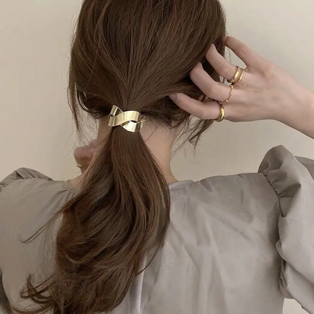 Korean Minimalist Metal Brushed Hair Tie High Elastic Geometric Alloy Hair Ring Ponytail Holder Hair Accessories For Women