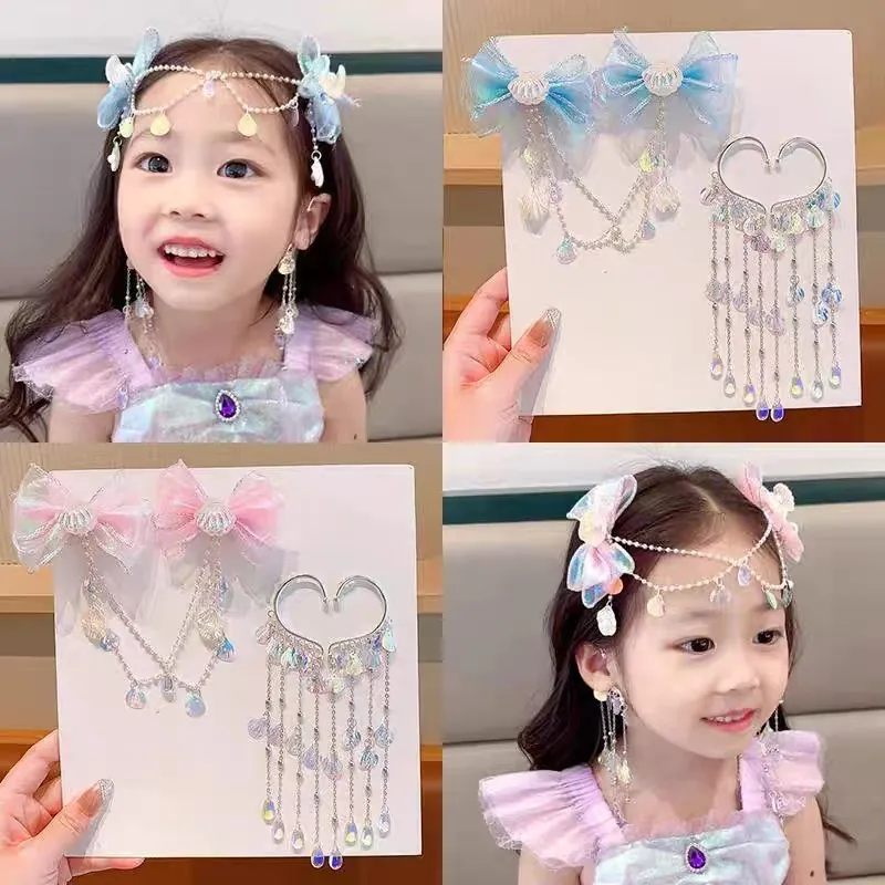 Accessoire Cheveux Sirène pour Enfants avec Nœud Coquillage et Gland Künstliche Perle Style Ancien Elégant pour Fête de Filles