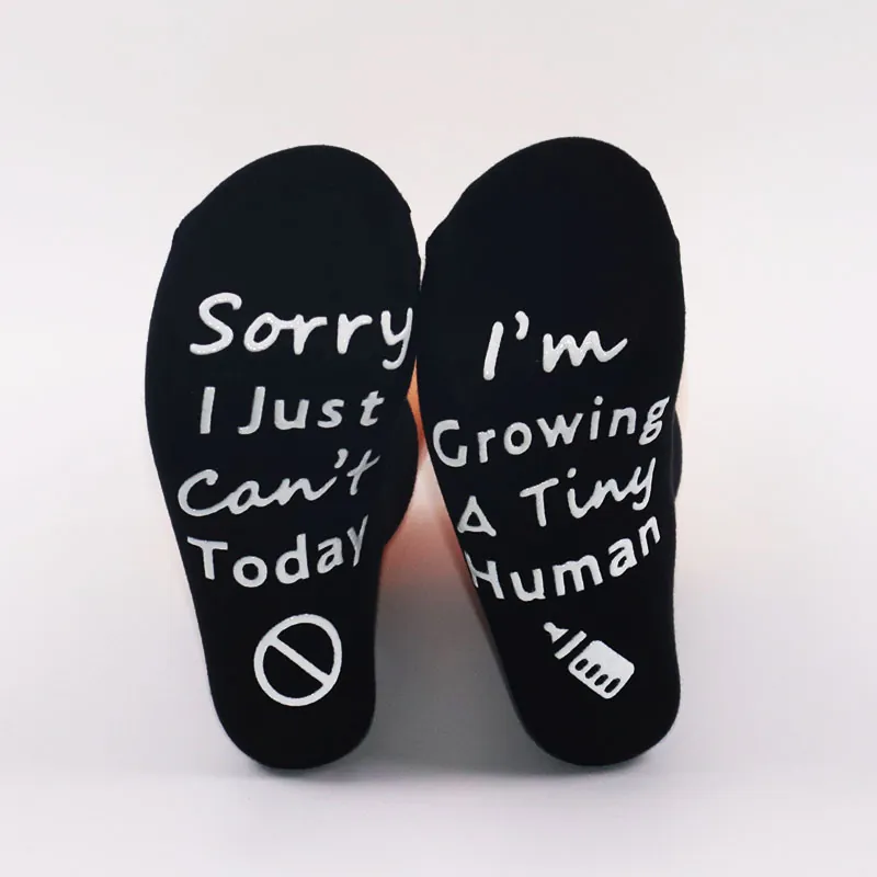 Funny Letter Print Non-Slip Maternity Socks Cotton Blend Crew Socks For Pregnancy Gift Soft Breathable Comfortable Black