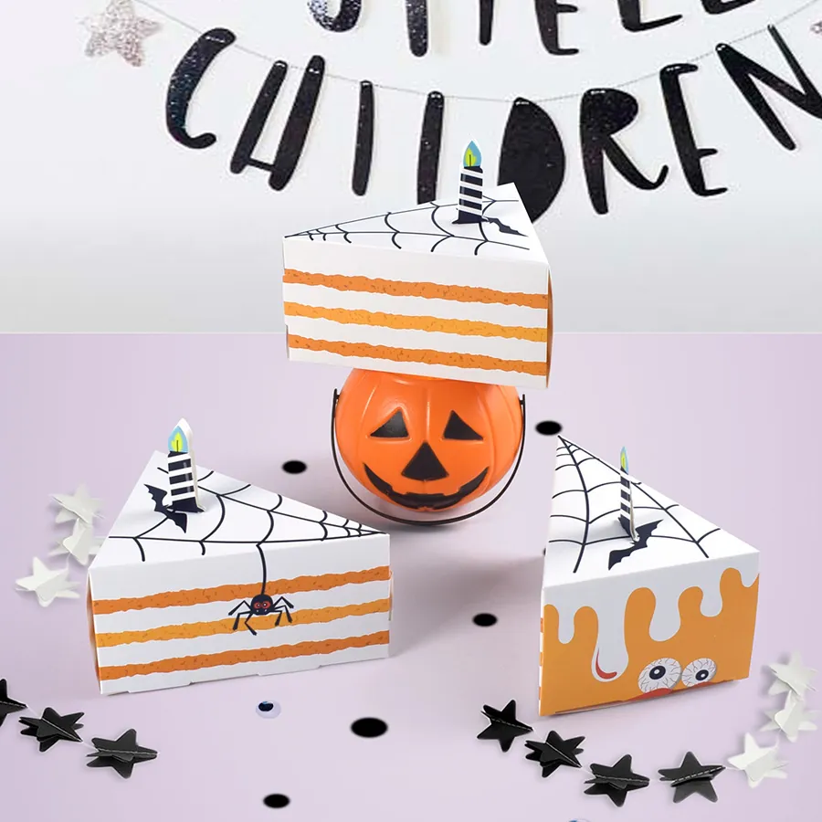 Halloween Party Triangle Cake Shaped Paper Candy Gift Packaging Spider Web Decorative Favors