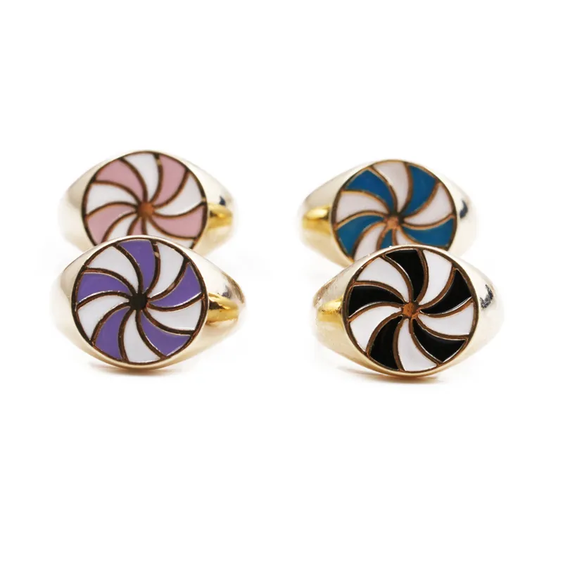 Gold Plattierter Kupfer Spirale Wirbel Windrad Emaille Verstellbarer Offener Ring Für Damen Schmuck