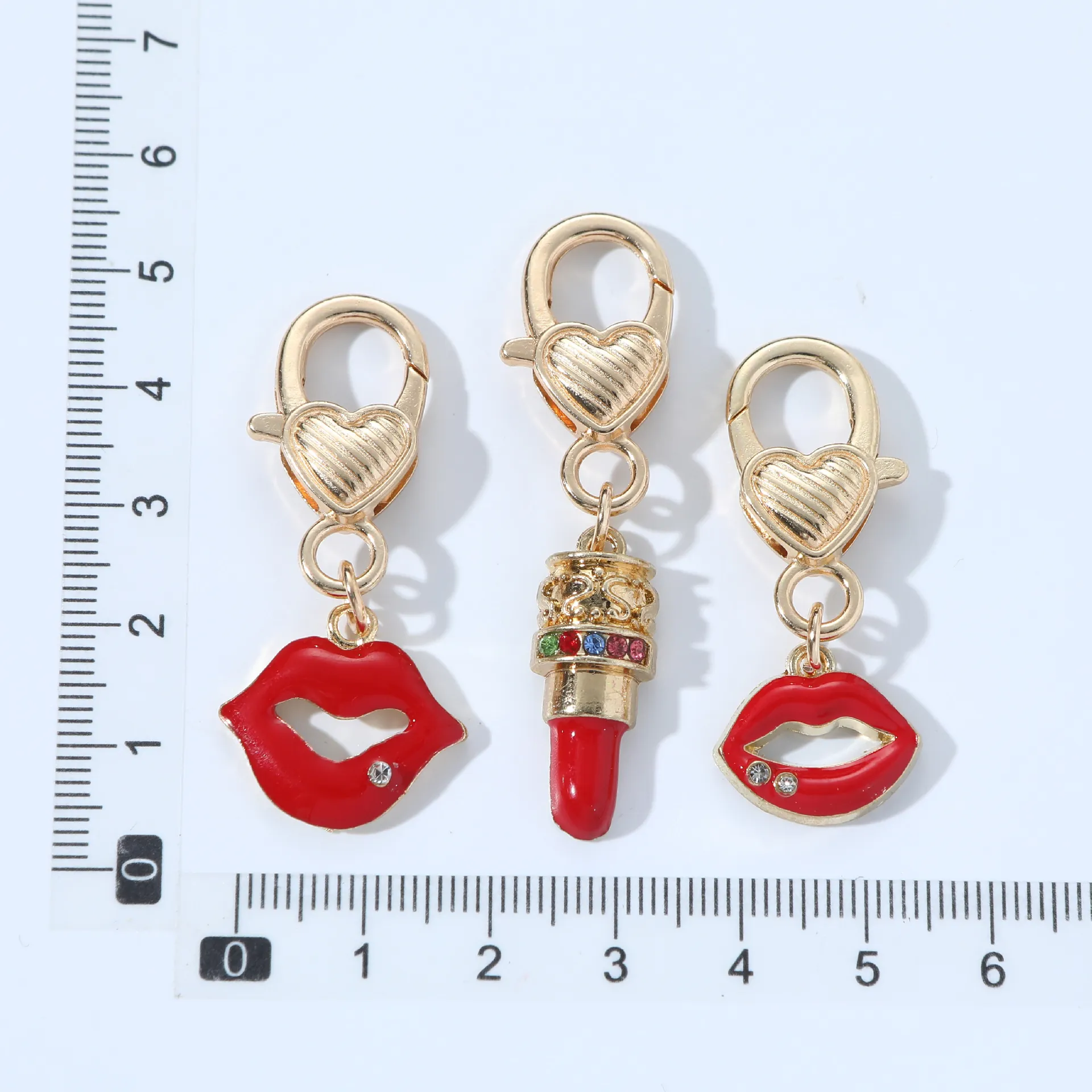 Fashion Zinc Alloy Rhinestone Lips Lipstick High Heel Keychain Enamel Bag Charm Pendant Valentine's Day Gift For Women Bag Decoration