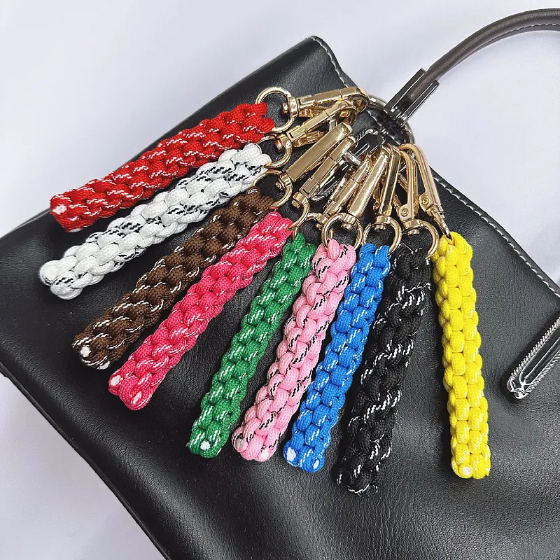 Handmade Woven Rope Bag Charm Keychain Gold Metal Clasp For Purse Car Key Backpack Accessory Stylish Colorful