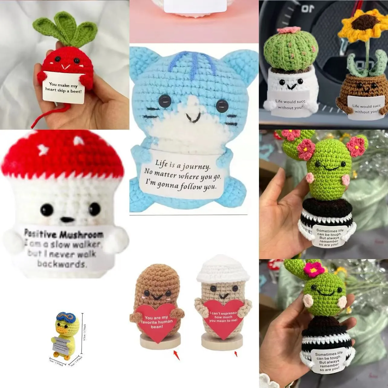 Handgemachte Gehäkelte Tiere Mini Positive Puppen Mit Inspirationskarte Garn Gestrickte Schreibtisch Deko Stressabbau Geschenk